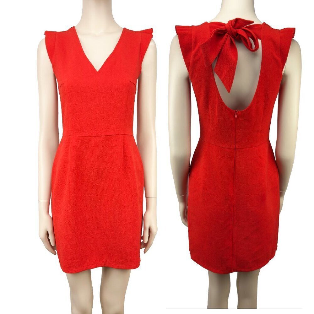 LA‎ PETITE ÉTOILE Paris Openback Bow Neck Frill Shoulders Red Sleeveless Dress S